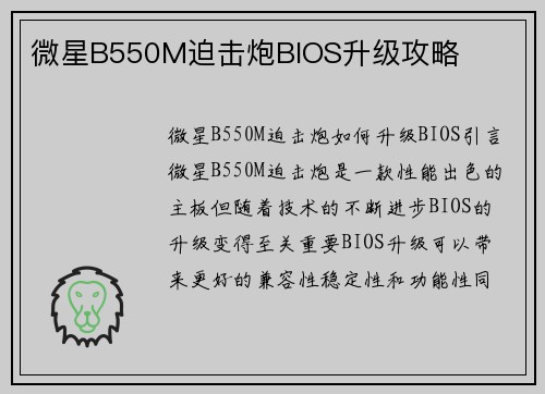微星B550M迫击炮BIOS升级攻略